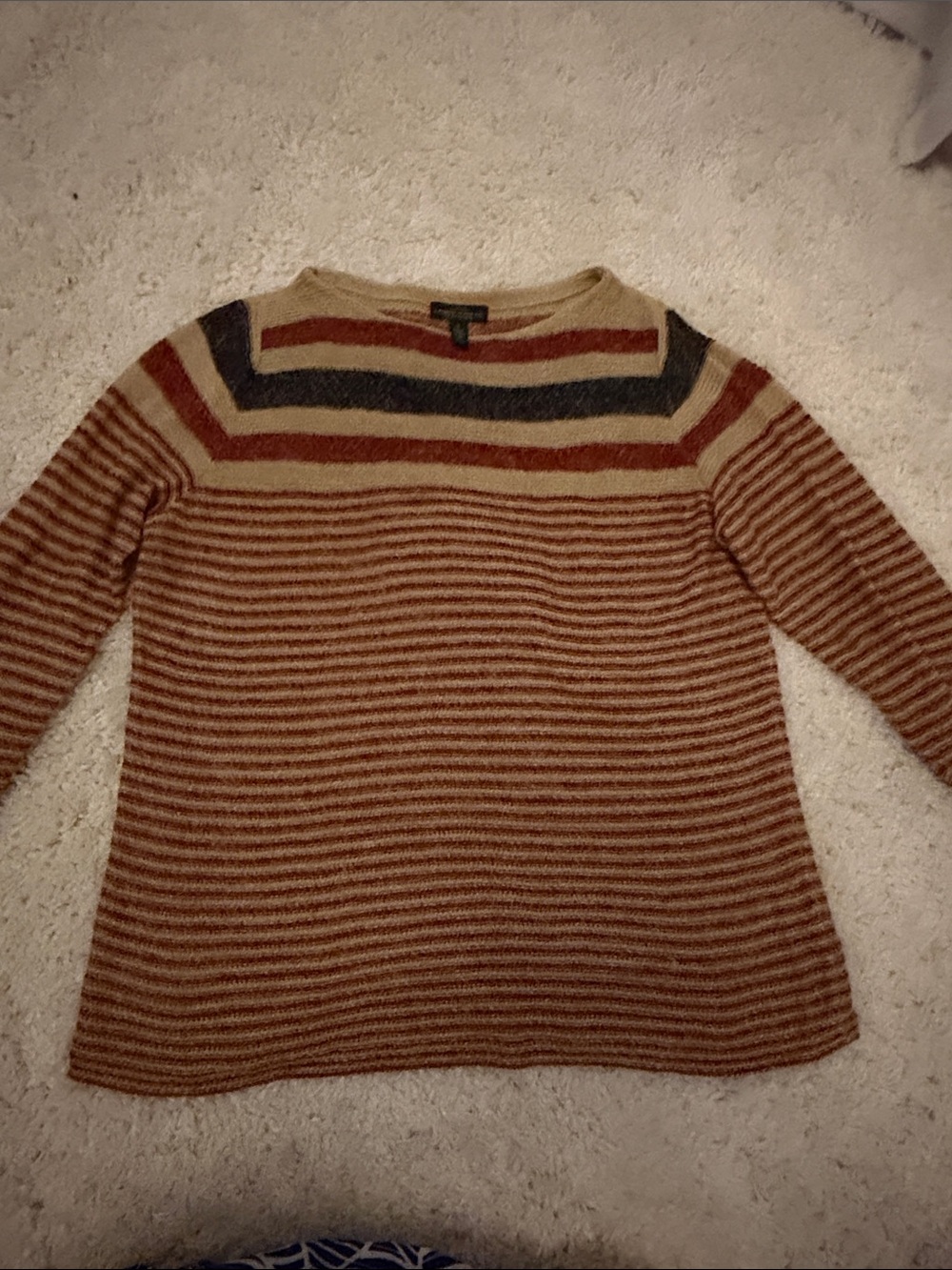 Lauren Jeans Co Ralph Lauren Sweater Women Med Tan Red Stripe Linen Blend Knit